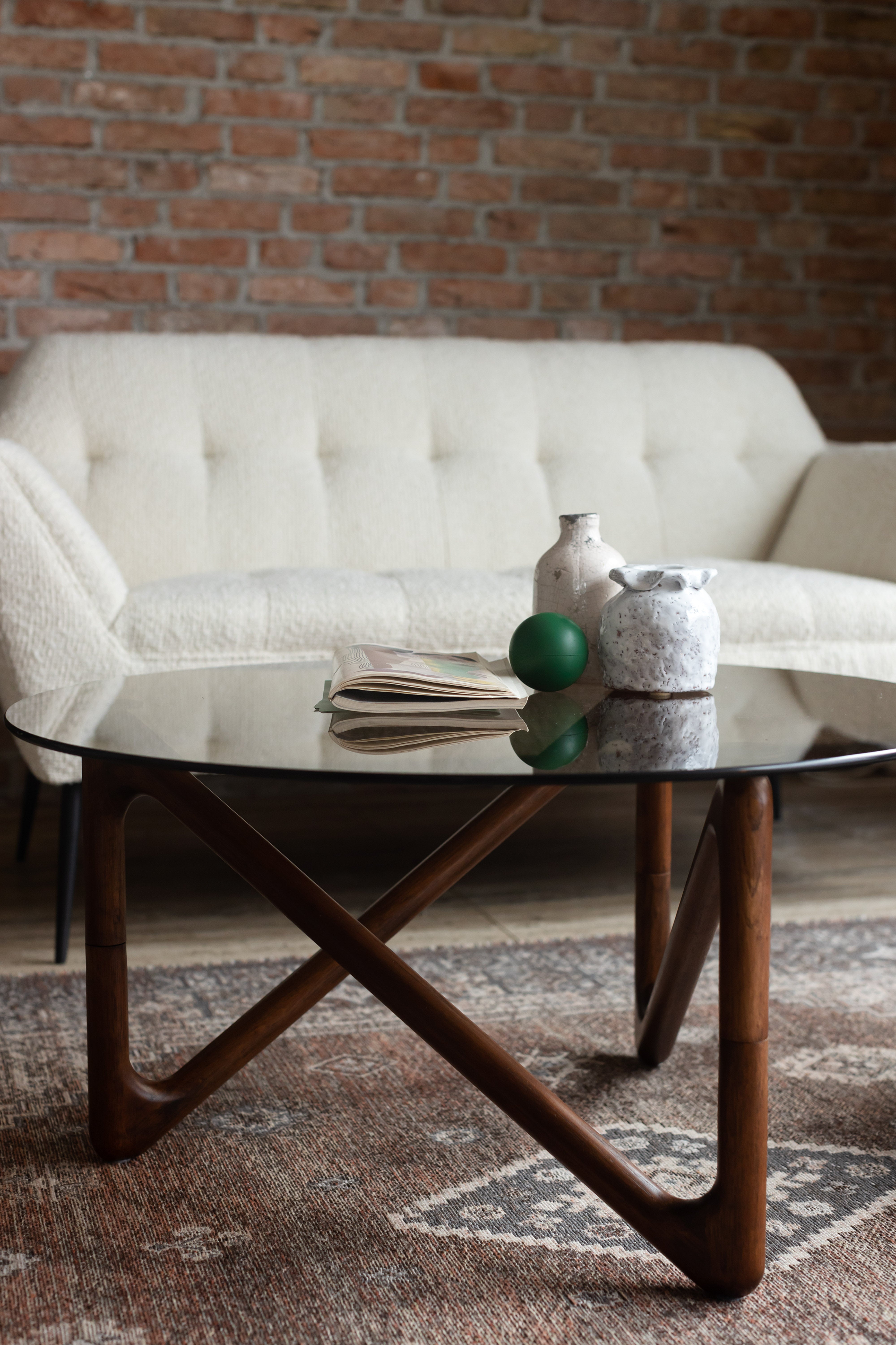 Dutchbone Naia Abstract Brown Wood & Smoked Glass Coffee Table